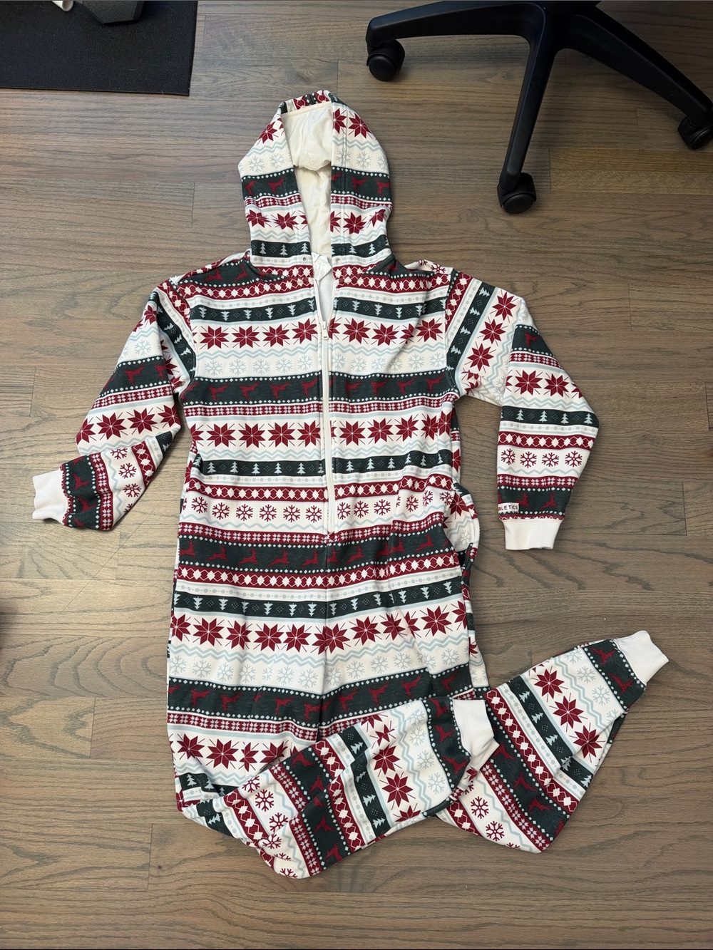 Fabletics Red, Green & Cream Fair Isle Hooded Jumpsuit Romper
